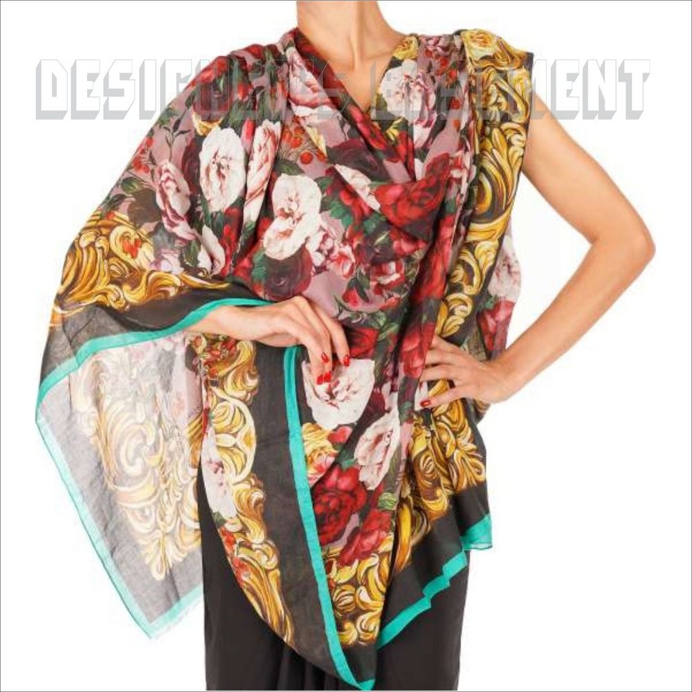 DOLCE & GABBANA modal & cashmere blend BAROQUE ROSES fringed 52"x77" long Shawl - Picture 5 of 5